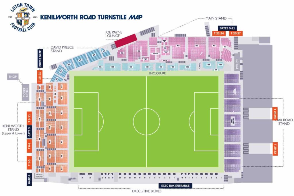 Kenilworth Road Stadium Map / Seating Plan