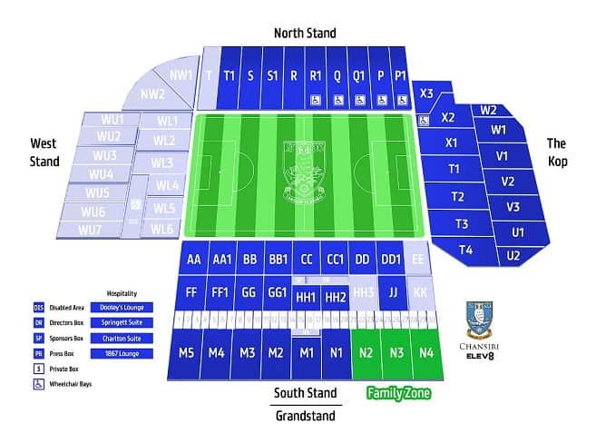 Hillsborough Stadium Map / Seating Plan. Sheffield Wednesday Stadium Map