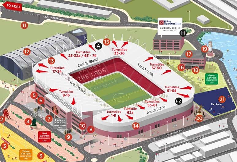 Stadium of Light Stadium Map. Sunderland FC Stadium Map