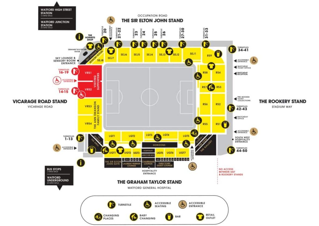 Vicarage Road Stadium Map / Seating Plan