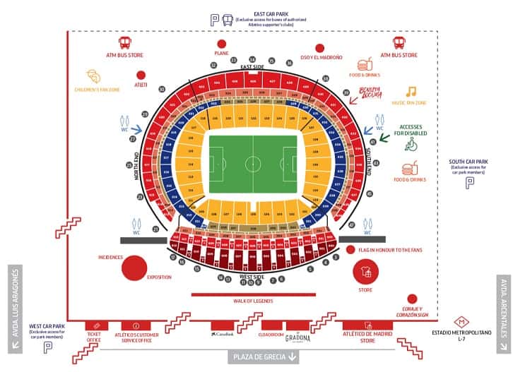 Estadio Wanda Metropolitano - Atlético Madrid Stadium Map