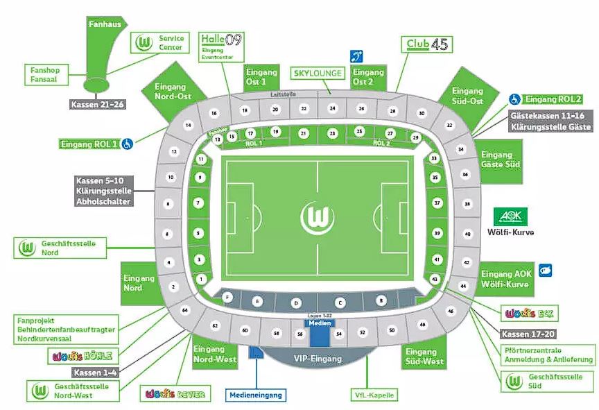 Volkswagen Arena - VfL Wolfsburg Stadium Map